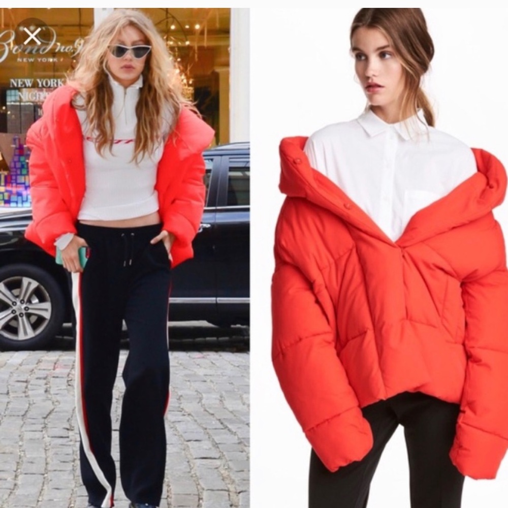H&M red padded puffer with hood